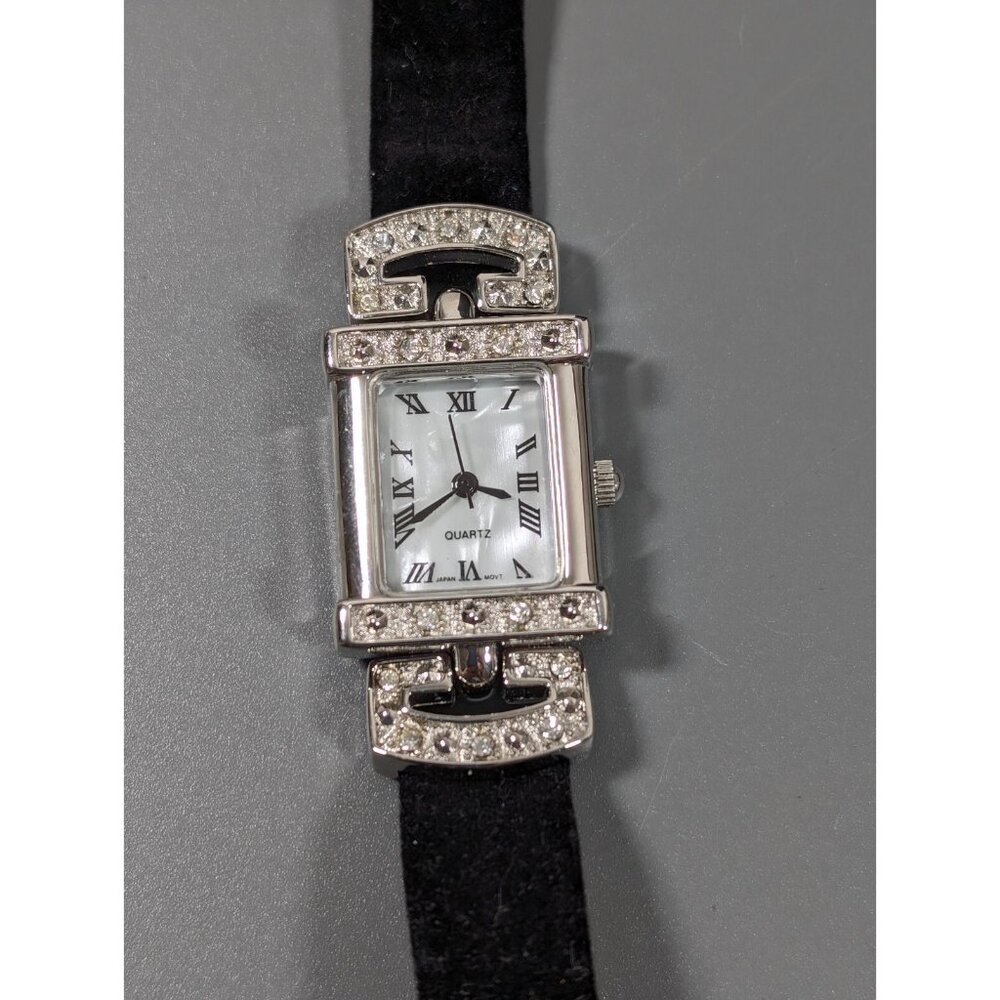 Avon Womens Black Velvet Crystal‎ Accent Elegant Watch New Battery